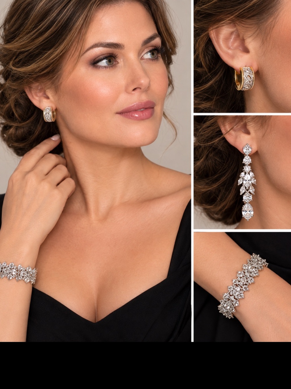 Gold and Silver Crystal Bracelet and Earring Set-3